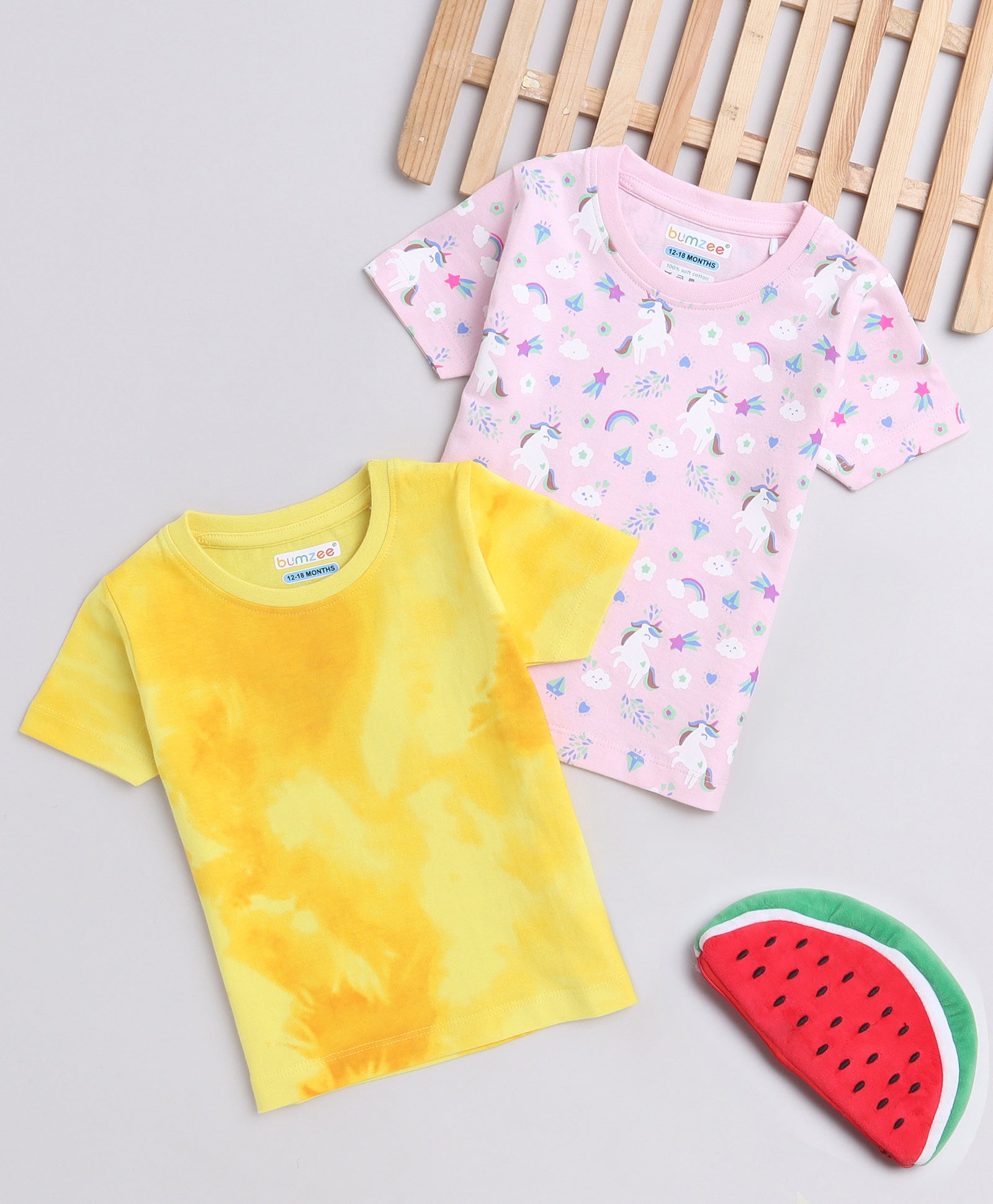 BUMZEE Pink & Yellow Girls Half Sleeves T-Shirts Pack Of 2