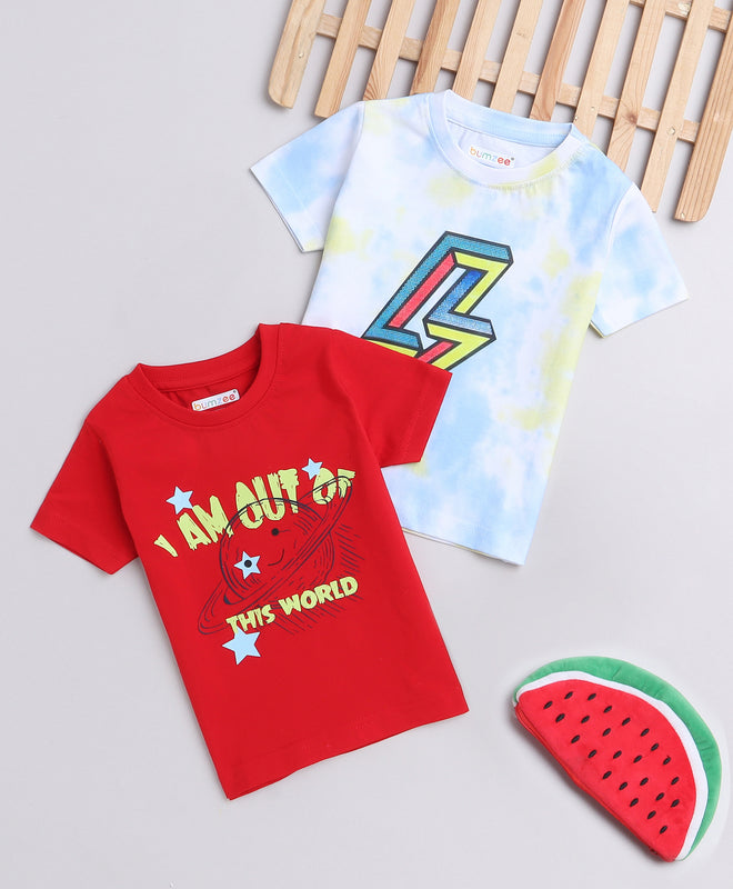 BUMZEE Blue & Red Boys Half Sleeves T-Shirts Pack Of 2