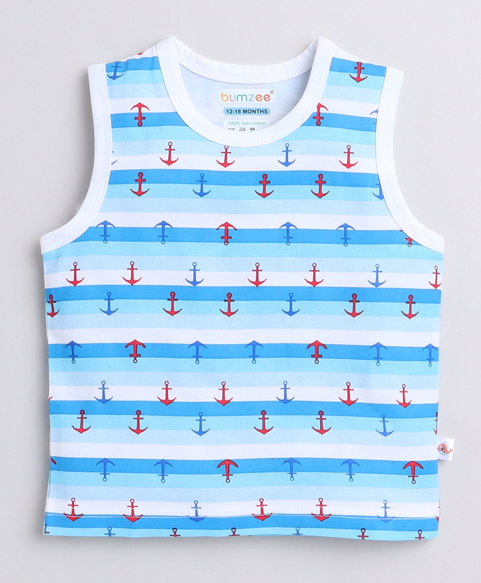 BUMZEE Blue & White Boys Sleeveless T-Shirts Pack Of 2