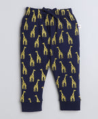 Bumzee Navy Animal Print T-Shirt & Pyjama Set, Full Sleeves, 100% Cotton