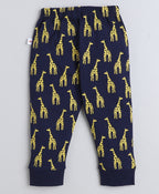 Bumzee Navy Animal Print T-Shirt & Pyjama Set, Full Sleeves, 100% Cotton