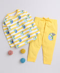 Bumzee Yellow Animal Print T-Shirt & Pyjama Set, Full Sleeves, 100% Cotton