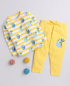 Bumzee Yellow Animal Print T-Shirt & Pyjama Set, Full Sleeves, 100% Cotton