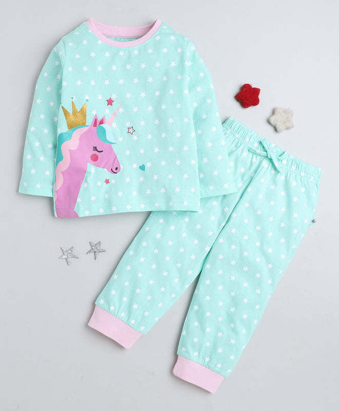 Girls 100% Cotton NA T-Shirt & Pyjama Set - Mint Green