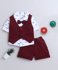 Bumzee Maroon & White Graphic Print Formal Set, Full Sleeves, 100% Cotton