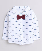 Bumzee Maroon & White Graphic Print Formal Set, Full Sleeves, 100% Cotton
