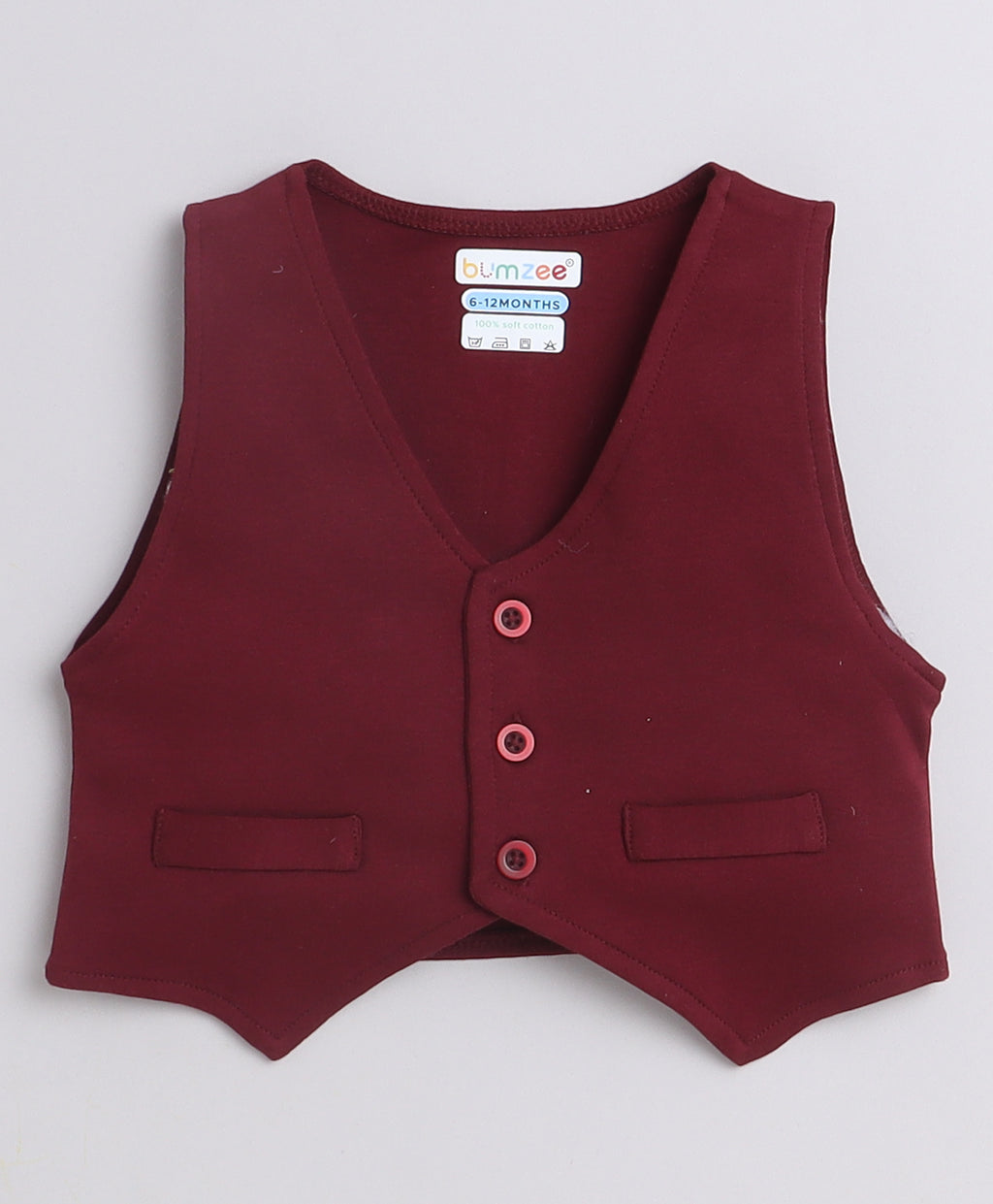 Bumzee Maroon & White Graphic Print Formal Set, Full Sleeves, 100% Cotton