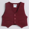 BUMZEE Maroon & White Boys Full Sleeves Shirt Waistcoat & Short Set With Applique Bow