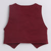 BUMZEE Maroon & White Boys Full Sleeves Shirt Waistcoat & Short Set With Applique Bow