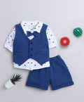 Bumzee Navy & White Graphic Print Formal Set, Full Sleeves, 100% Cotton, with Waistcoat (Style Peb9294)