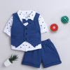 BUMZEE Navy & White Boys Full Sleeves Shirt Waistcoat & Short Set With Applique Bow