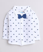 Bumzee Navy & White Graphic Print Formal Set, Full Sleeves, 100% Cotton, with Waistcoat (Style Peb9294)