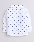 Bumzee Navy & White Graphic Print Formal Set, Full Sleeves, 100% Cotton, with Waistcoat (Style Peb9294)