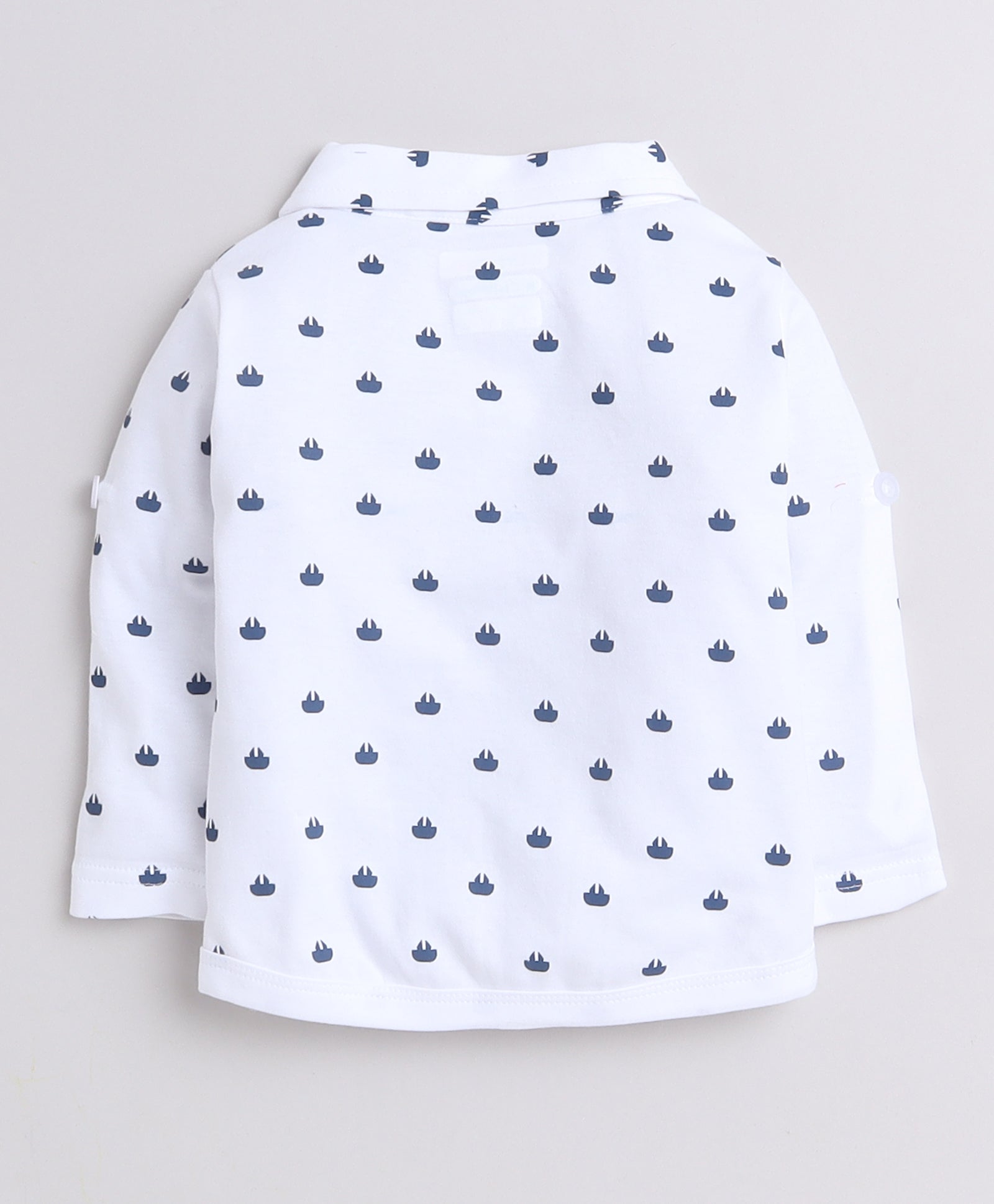 BUMZEE Navy & White Boys Full Sleeves Shirt Waistcoat & Short Set With Applique Bow