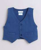 Bumzee Navy & White Graphic Print Formal Set, Full Sleeves, 100% Cotton, with Waistcoat (Style Peb9294)