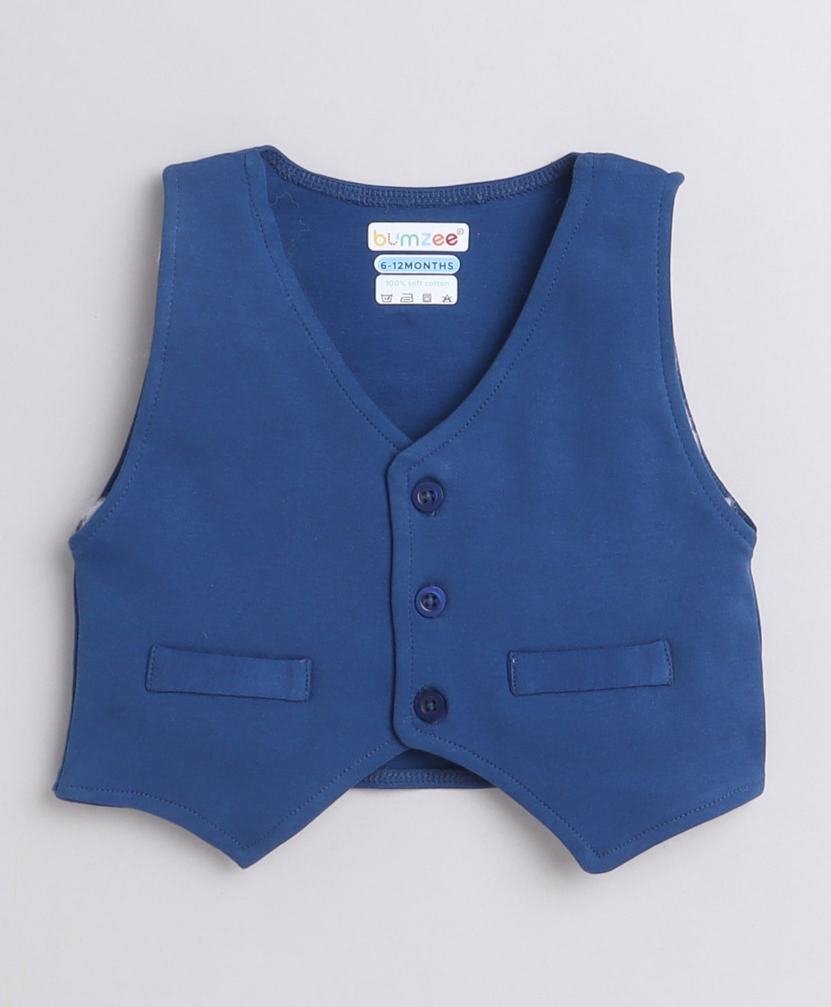 Bumzee Navy & White Graphic Print Formal Set, Full Sleeves, 100% Cotton, with Waistcoat (Style Peb9294)