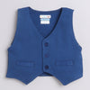 BUMZEE Navy & White Boys Full Sleeves Shirt Waistcoat & Short Set With Applique Bow
