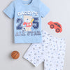 BUMZEE Sky Blue & White Boys Half Sleeves T-Shirt & Short Set