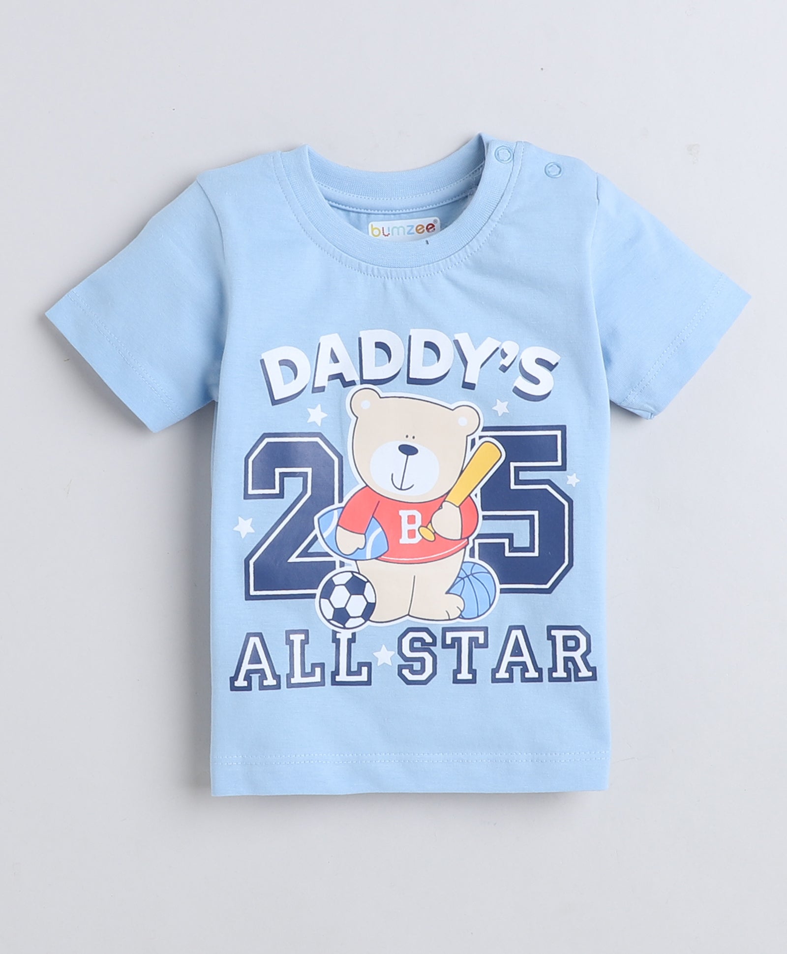 BUMZEE Sky Blue & White Boys Half Sleeves T-Shirt & Short Set