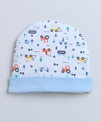Bumzee Sky Blue & White Graphic Print Cap, Pack of 2, 100% Cotton