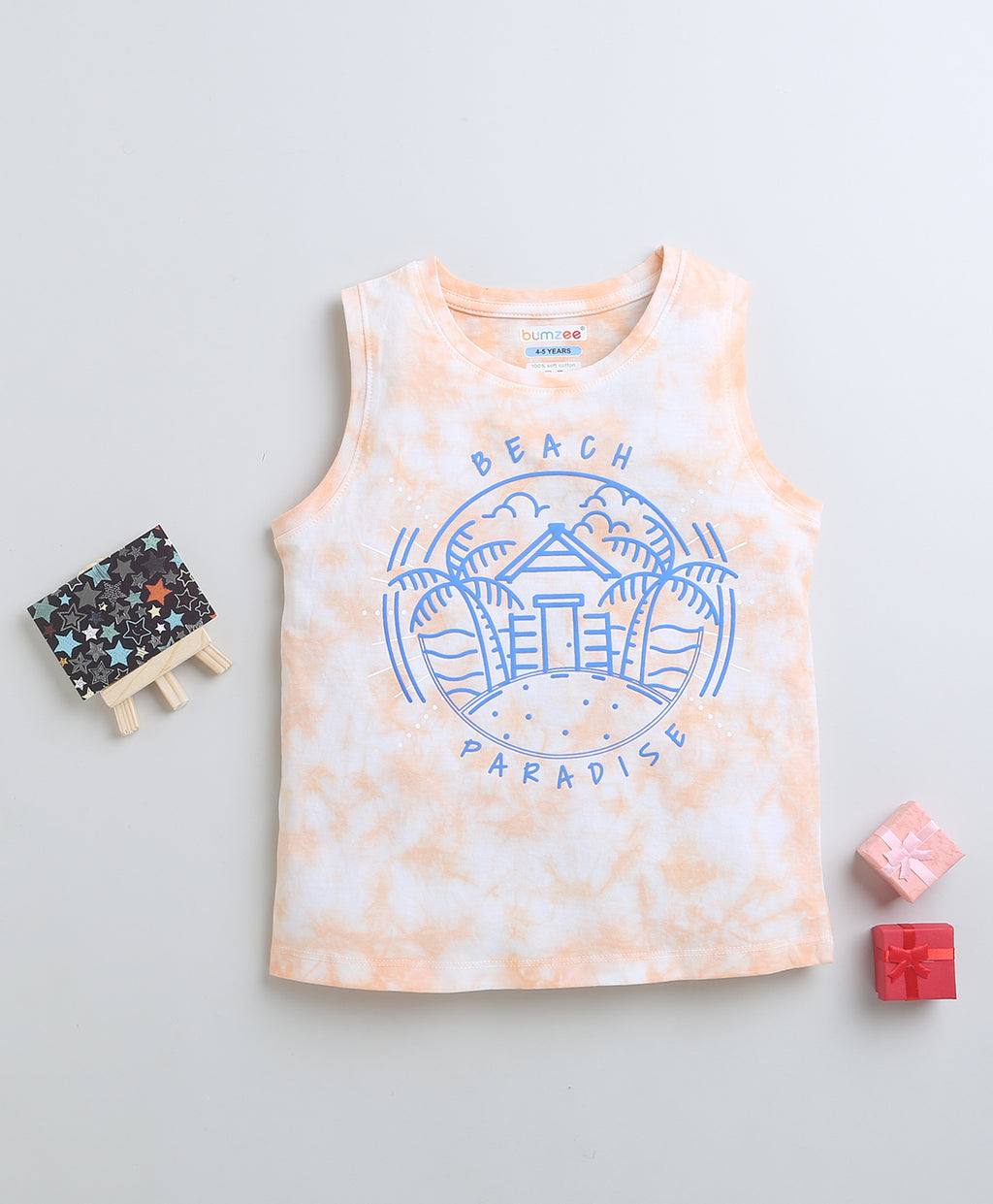 Bumzee Peach Tie & Dye T-Shirt, Sleeveless, 100% Cotton