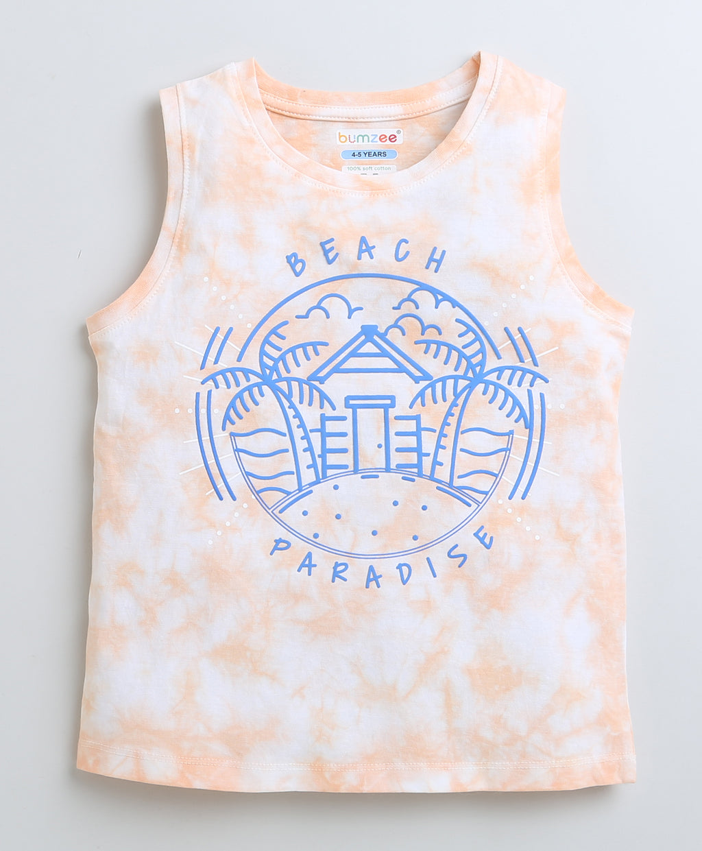 Bumzee Peach Tie & Dye T-Shirt, Sleeveless, 100% Cotton