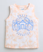 Bumzee Peach Tie & Dye T-Shirt, Sleeveless, 100% Cotton