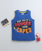 Bumzee Royal Blue Graphic Print T-Shirt, Sleeveless, 100% Cotton