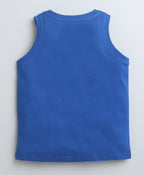 Bumzee Royal Blue Graphic Print T-Shirt, Sleeveless, 100% Cotton