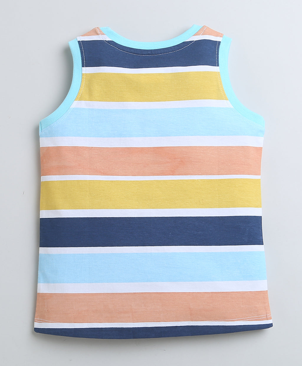 Bumzee Blue Striped T-Shirt, Sleeveless, 100% Cotton