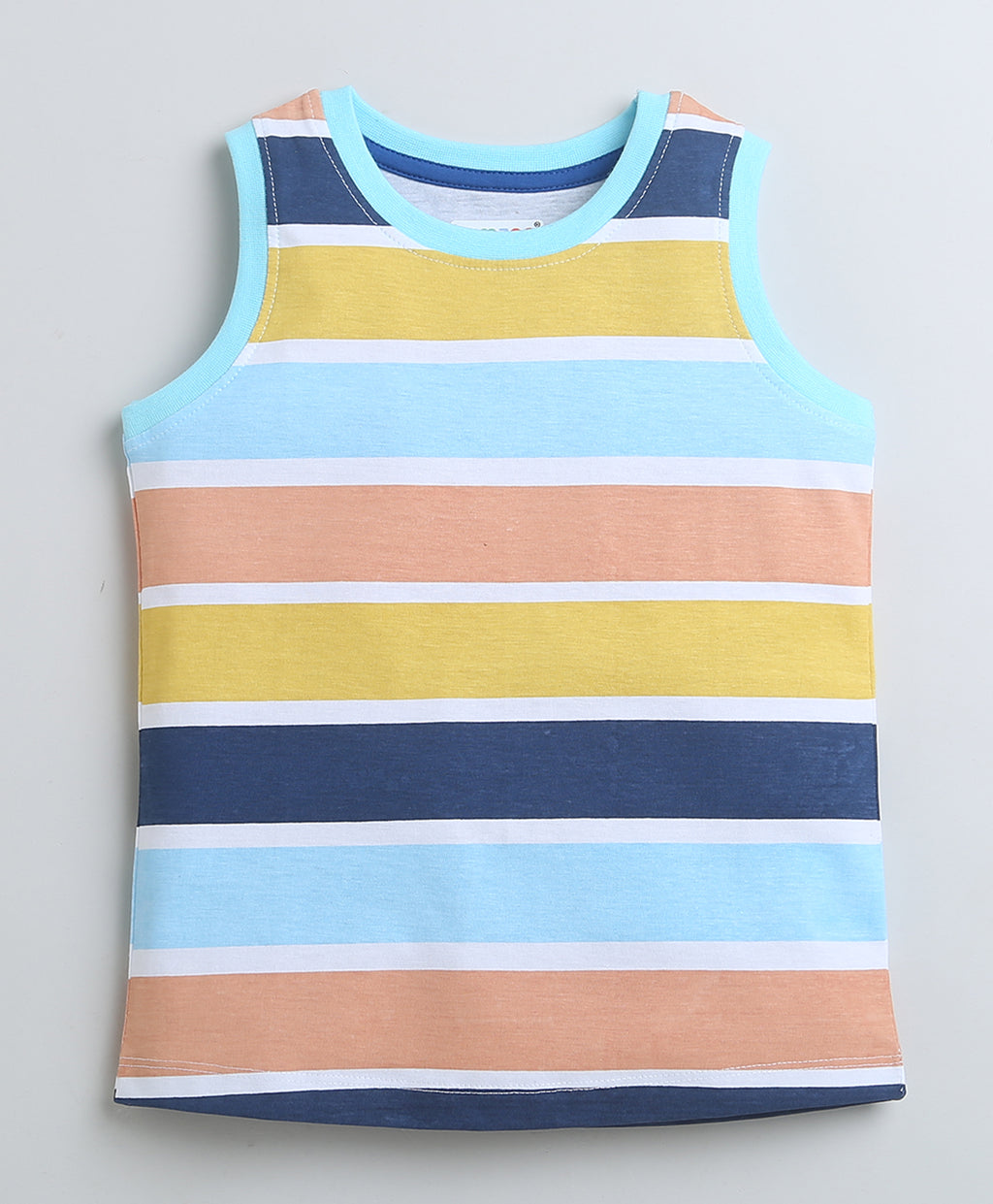 Bumzee Blue Striped T-Shirt, Sleeveless, 100% Cotton