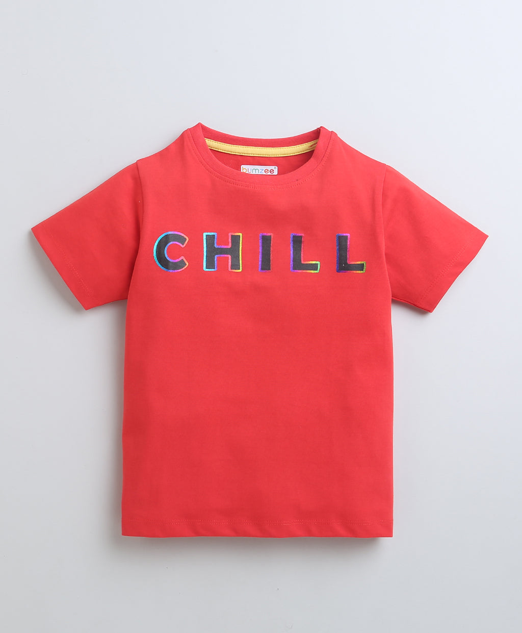 Bumzee Red Graphic Print T-Shirt, Half Sleeves, 100% Cotton