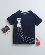 Bumzee Navy Graphic Print T-Shirt, Half Sleeves, 100% Cotton