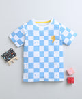 Bumzee White & Blue Checked T-Shirt, Half Sleeves, 100% Cotton