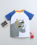 Bumzee White Animal Print T-Shirt, Half Sleeves, 100% Cotton (Style Peb9378)