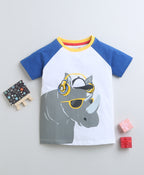 Bumzee White Animal Print T-Shirt, Half Sleeves, 100% Cotton (Style Peb9378)