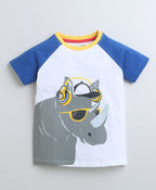 Bumzee White Animal Print T-Shirt, Half Sleeves, 100% Cotton (Style Peb9378)