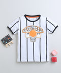 Bumzee White Striped T-Shirt, Half Sleeves, 100% Cotton