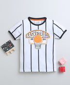 Bumzee White Striped T-Shirt, Half Sleeves, 100% Cotton