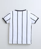 Bumzee White Striped T-Shirt, Half Sleeves, 100% Cotton