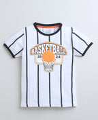 Bumzee White Striped T-Shirt, Half Sleeves, 100% Cotton