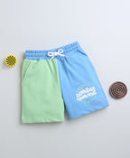 Bumzee Blue & Green Colourblock Shorts, 100% Cotton