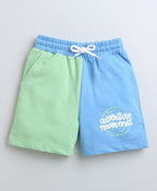 Bumzee Blue & Green Colourblock Shorts, 100% Cotton