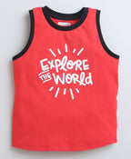 Bumzee Red & Black T-Shirt & Short Set, Sleeveless, 100% Cotton