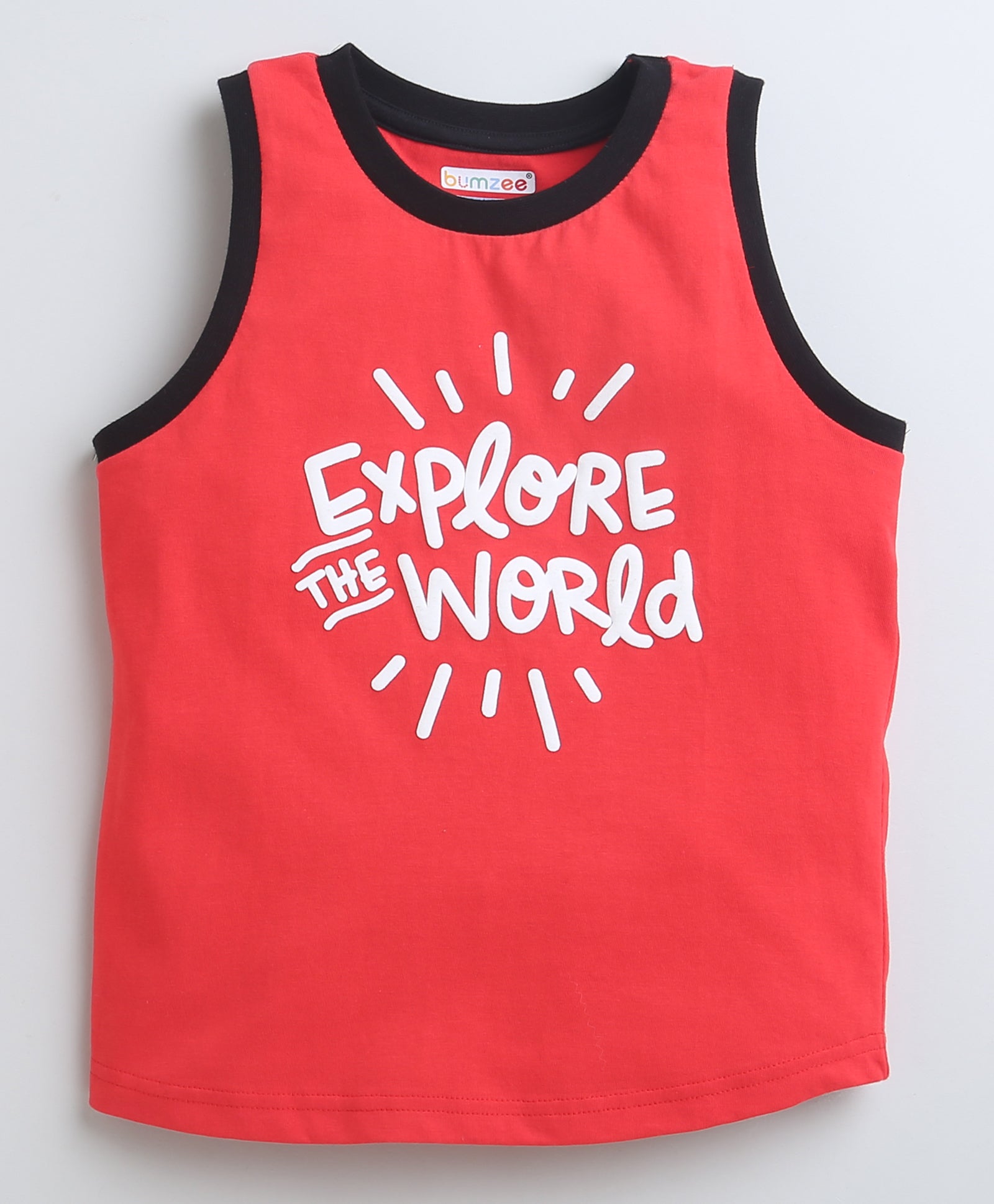 BUMZEE Red & Black Boys Sleeveless T-Shirt & Short Set