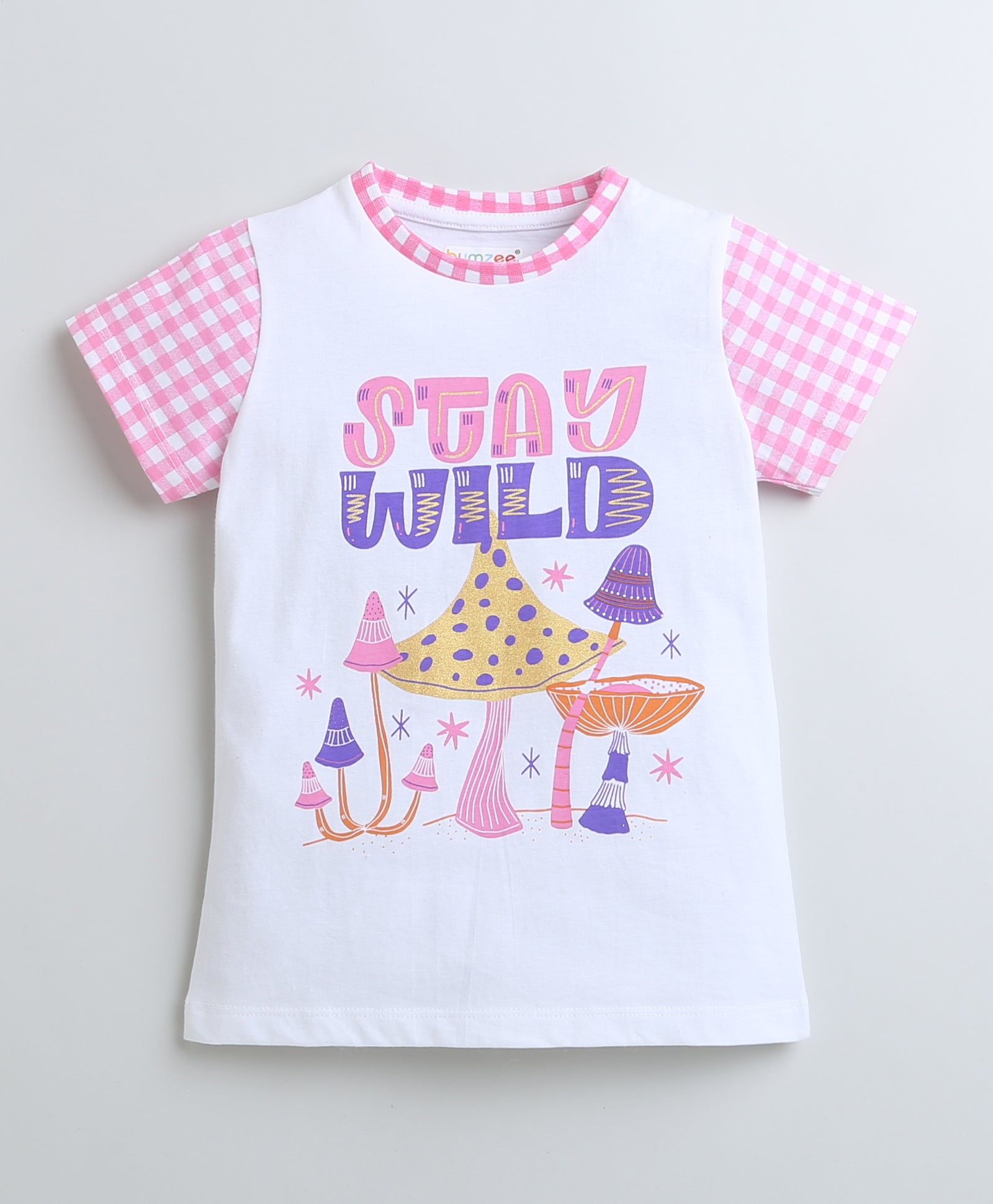 BUMZEE White & Pink Girls Half Sleeves T-Shirt & Short Set