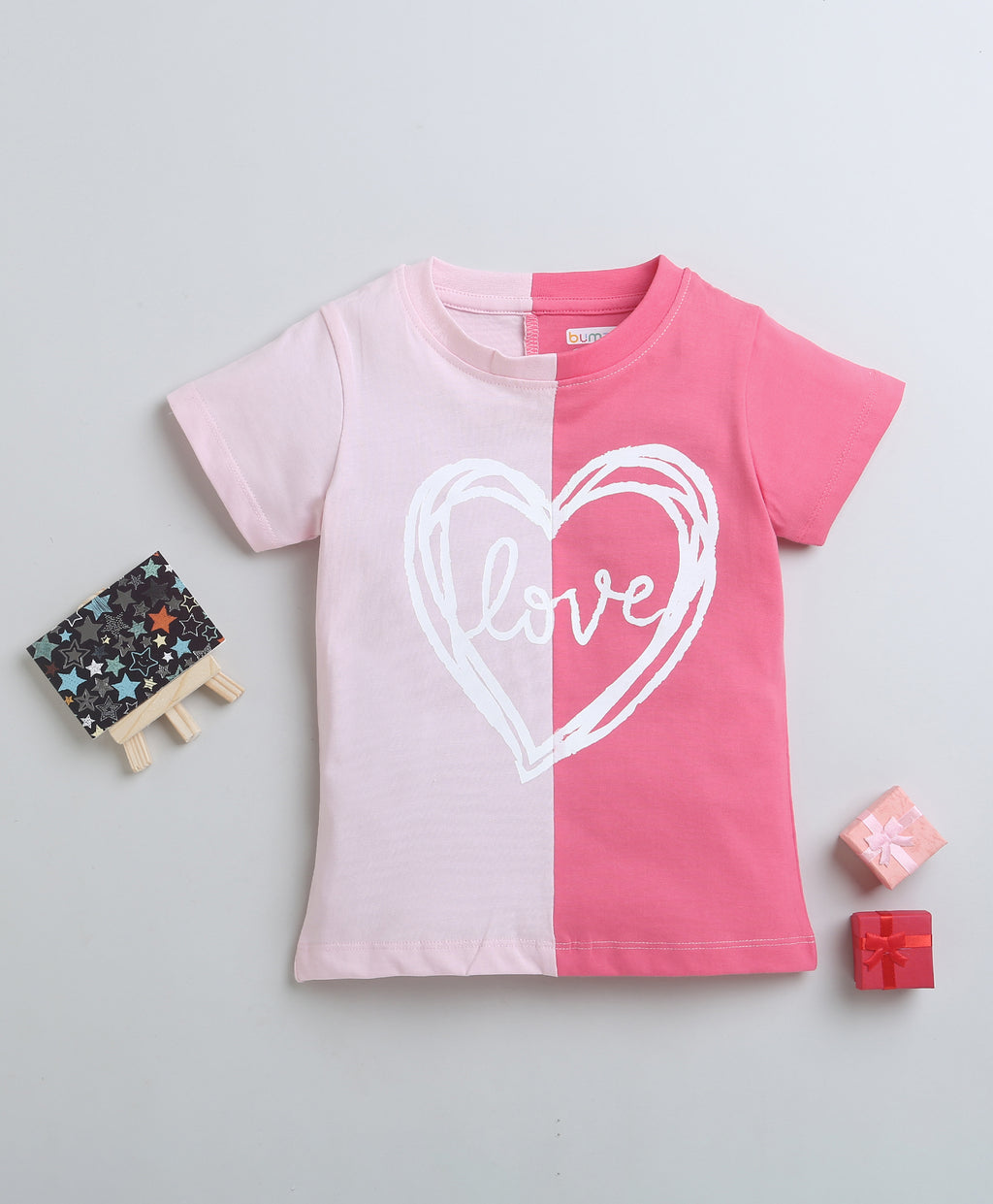 Bumzee Pink Colourblock T-Shirt, Half Sleeves, 100% Cotton (Style Peb9406)