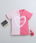 Bumzee Pink Colourblock T-Shirt, Half Sleeves, 100% Cotton (Style Peb9406)