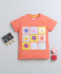 Bumzee Peach Floral Print T-Shirt, Half Sleeves, 100% Cotton (Style Peb9409)