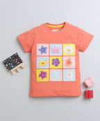 Bumzee Peach Floral Print T-Shirt, Half Sleeves, 100% Cotton (Style Peb9409)